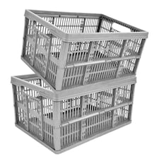 3 x 32 Litre Large Stackable Multi Use Fruit, Veg, Books Strong Foldable Grey Storage Crates | Grey