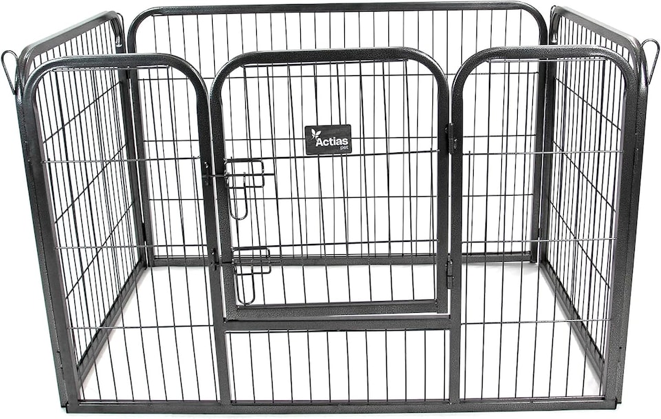 image 1 of Actiaspet Heavy Duty Metal Pet Playpen with Removable Plastic Floor | Whelping Box for Puppy Training (Black, Medium)