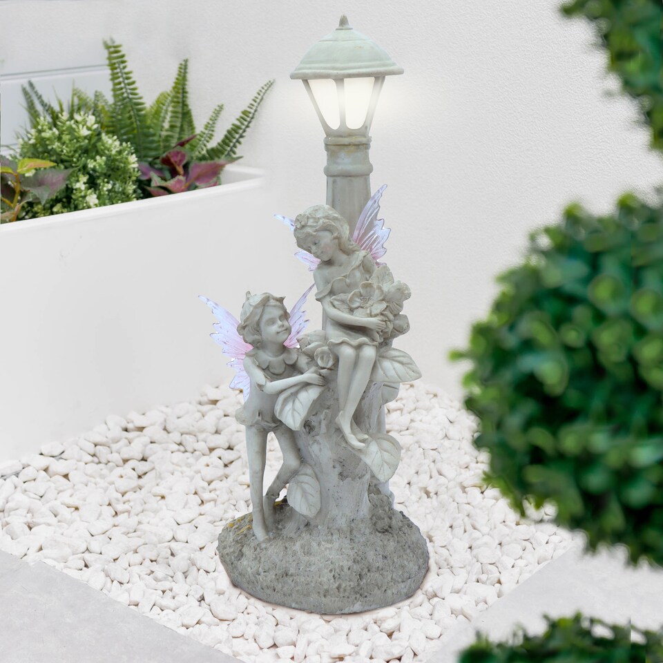 image 1 of Solar Fairies Under Lamp Post Ornament with LED Light