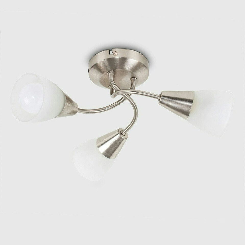 image 1 of ValueLights Ricardo Brushed Silver Semi-Flush Light and E14 Golfball LED 4W Cool White 6500K Bulb