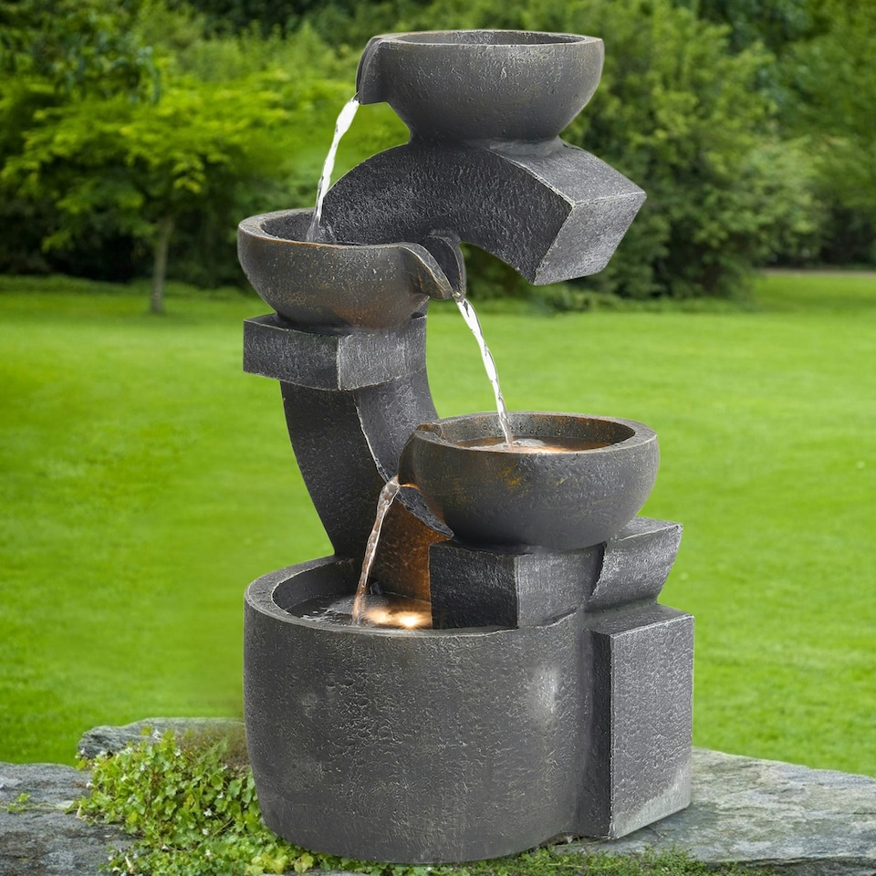 image 1 of Living and Home Outdoor Electric Water Fountain Rockery Decor with 2 Lights Multi