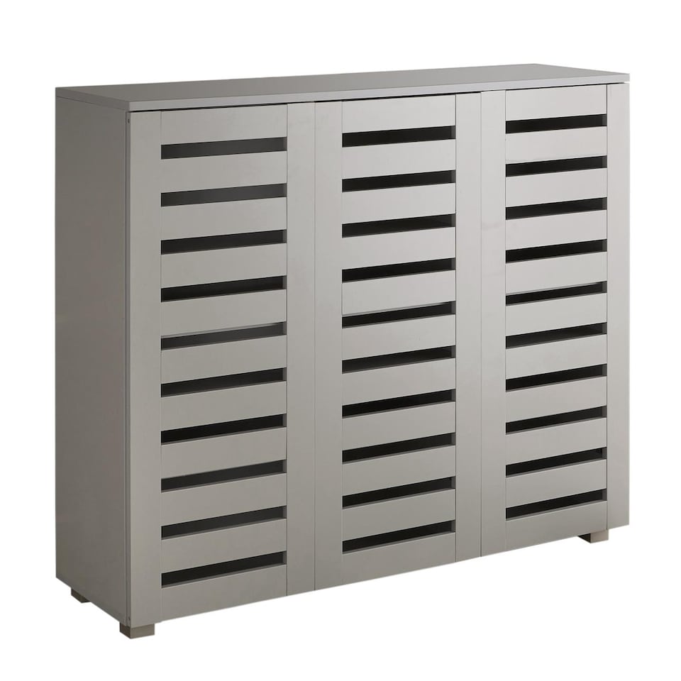 image 1 of Oslo 3 Door Wooden Shoe Storage Cabinet Rack Stand Cupboard Slatted Doors | Grey