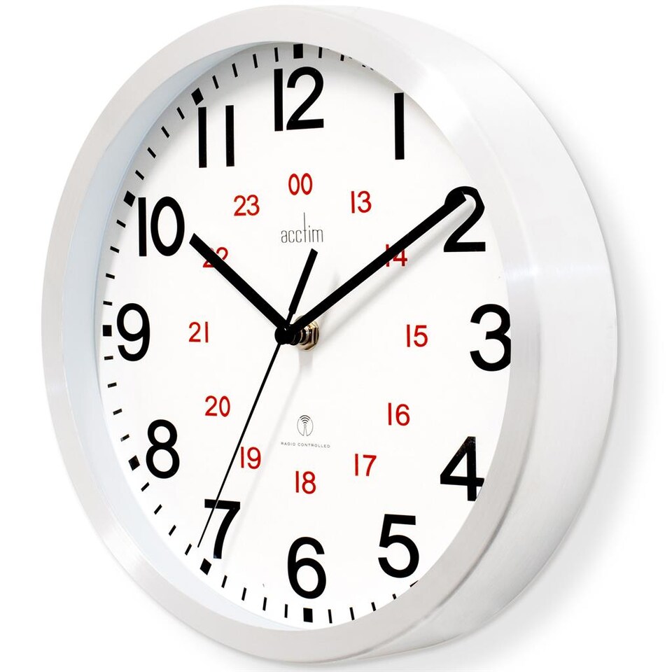 image 1 of Acctim Century Wall Clock Radio Controlled Brushed Aluminium 12/24 Hour Dial Energy Efficient 25cm