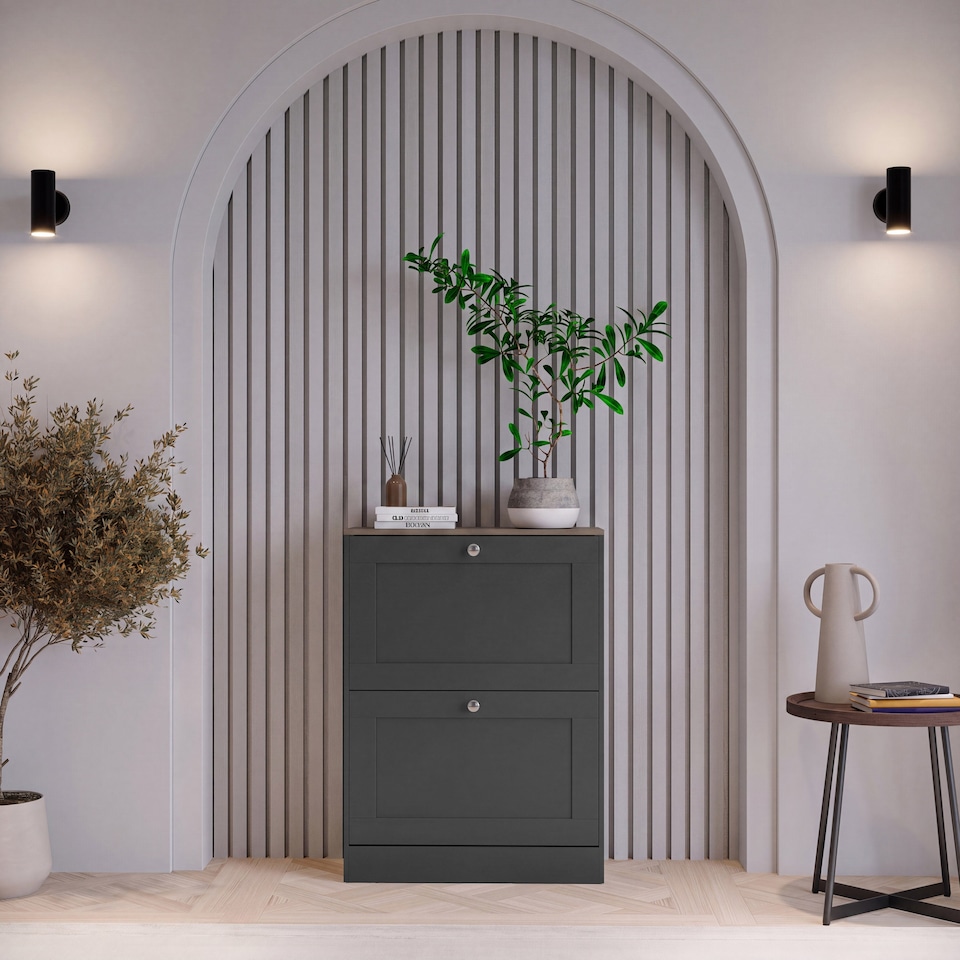 image 1 of Vida Designs Altino 2 Drawer Hallway Storage Shoe Cabinet Organiser - Charcoal Grey & Oak