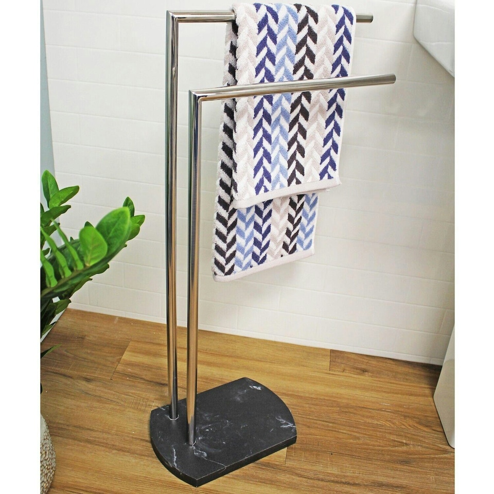 image 1 of Showerdrape Octavia Grey Marble & Chrome Freestanding Towel Stand