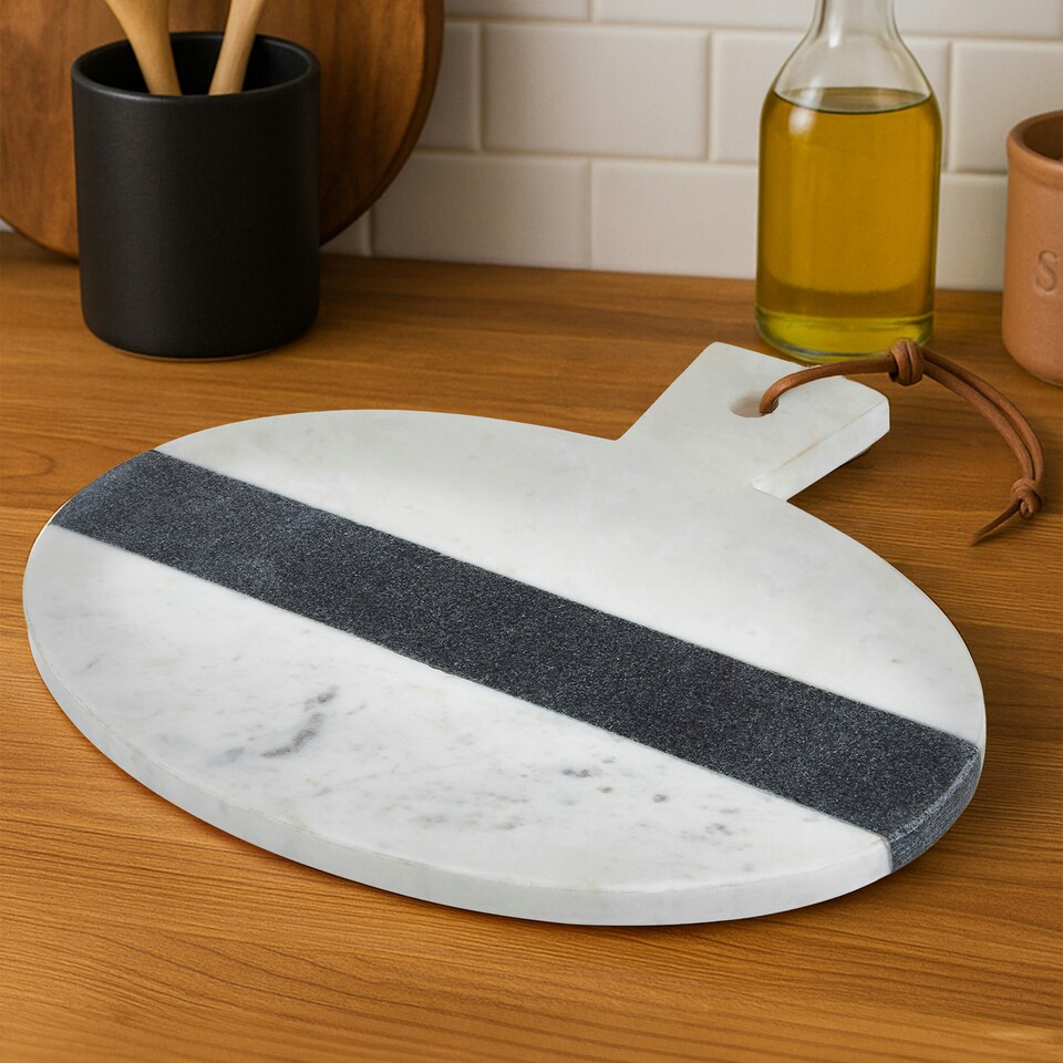 image 1 of Maison by Premier Bulgari White And Grey Marble Round Paddle Board
