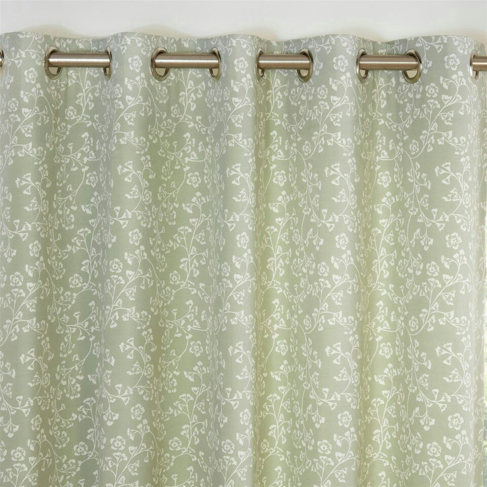 image 1 of Sade - Fully Lined Floral Curtains - Eyelet - Polycotton (Green, 66'' x 54'' - 168cm x 137cm (Pair))