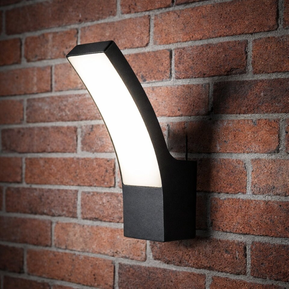 image 1 of CGC Millie 12W Black Curved LED Outdoor Wall Light Diecast Aluminium Opal Diffuser 4000K IP54 | Black | Black | Height: 24.3 cm Width: 8 cm Depth: 15.9 cm