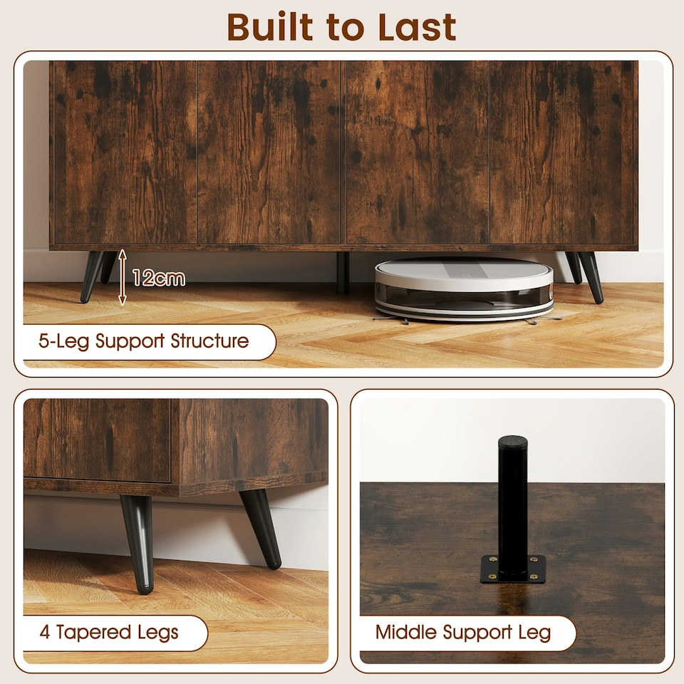 image 1 of COSTWAY Buffet Sideboard Modern 4-Door Storage Cabinet Brown Brown