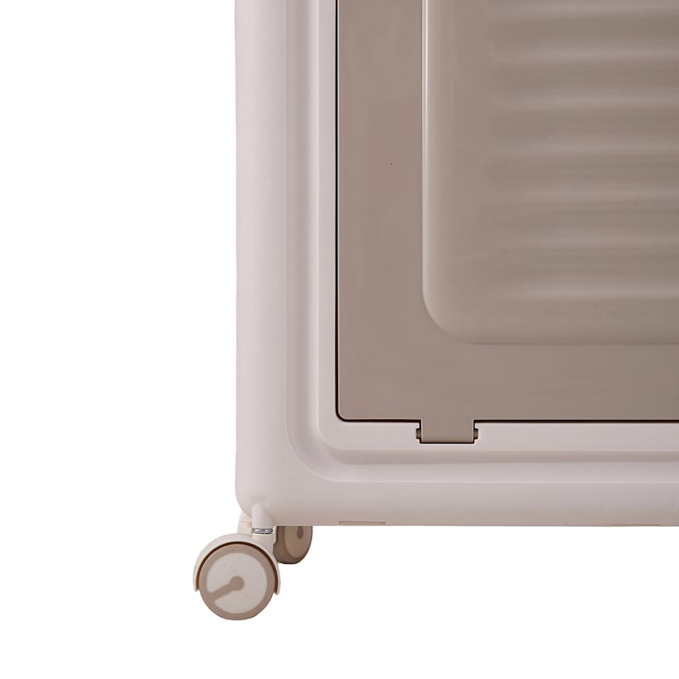 image 1 of Living and Home Plastic Folding Storage Box with Flip-top Lid and Wheels, L | Cream | 120L