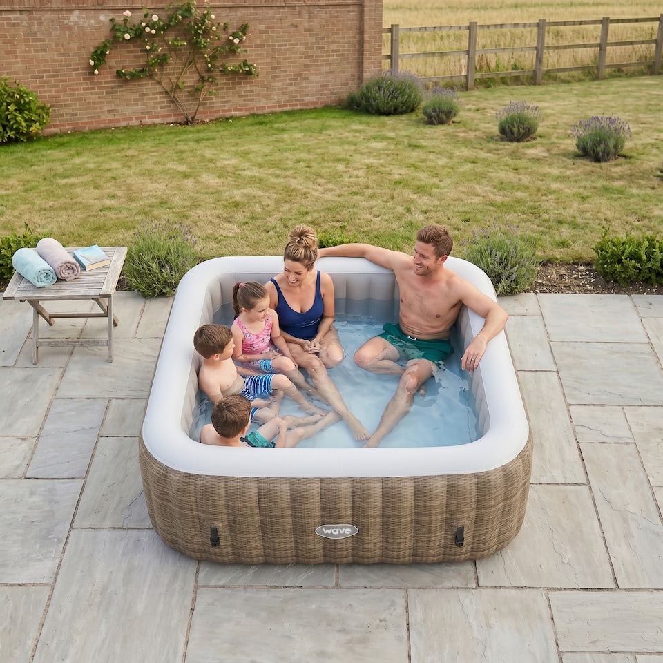 image 1 of Wave Pacific 6 Person Inflatable Hot Tub, EnergySave Bundle, Brown Rattan