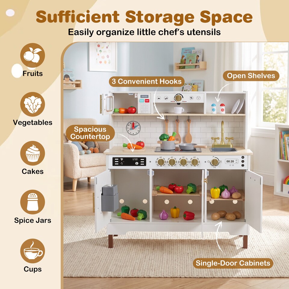 Costway Toy Kitchen with Lights And Sounds Role Play Toy Kitchen ...