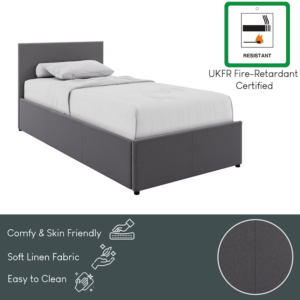 image 1 of Vida Designs Veronica Single Lift Up Linen Ottoman Storage Bed Frame, Dark Grey