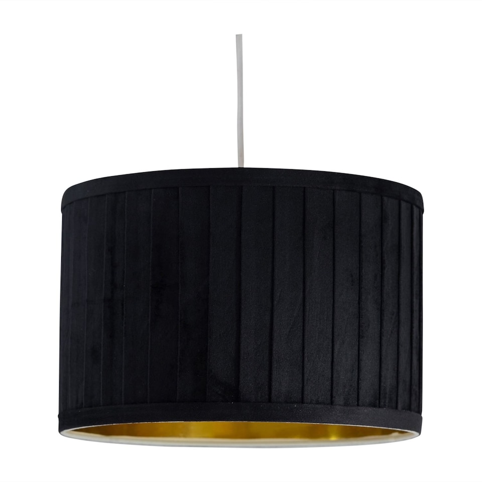 image 1 of Set of 2 Sundance - Black Velvet Pleated 30cm Lamp Shades with Gold Inner | Black | Gold | Large | 2