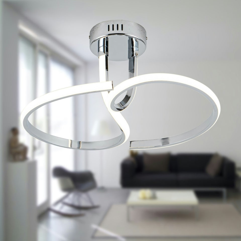 image 1 of First Choice Lighting Polished Chrome LED Curve Flush Ceiling Light Chrome | White