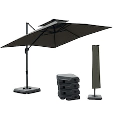 Outsunny 360° Cantilever Parasol Roma Umbrella w/ Base Weights, Dark Grey
