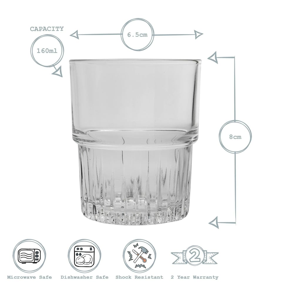 image 1 of Duralex Empilable Stackable Drinking Glasses - 160ml Tumblers for Water, Juice - Pack of 6