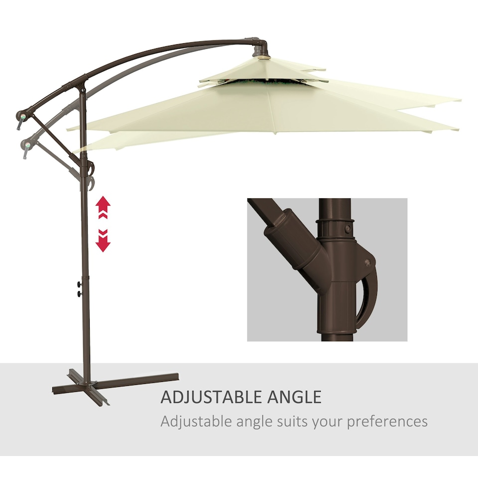 image 1 of Outsunny 2.7m Cantilever Banana Parasol Outdoor Sun Shade w/ Crank, Beige