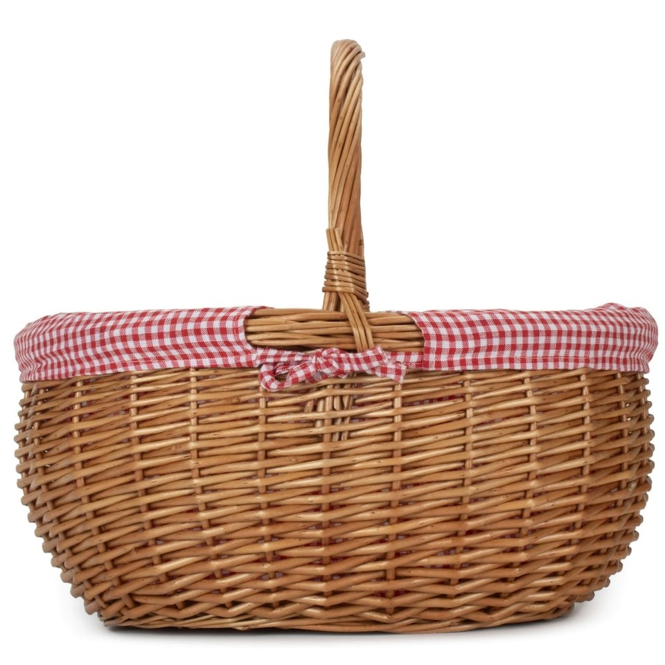 image 1 of Large Deluxe Shopping Basket with Red Checked Lining Red | Red and White Checked | One Size
