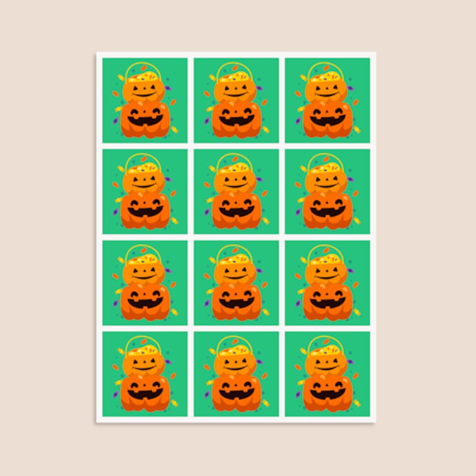 image 1 of Pumpkin Green Halloween Square Stickers 60mm - Sheet of 12