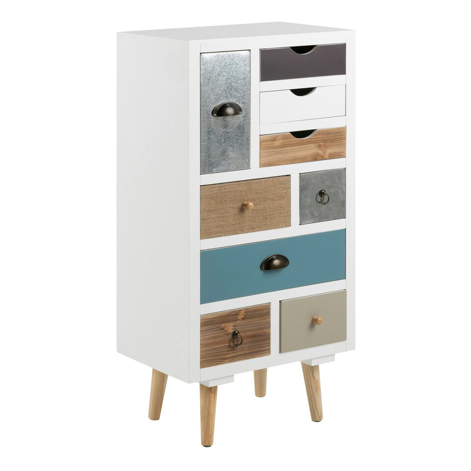image 1 of Thais White Shabby Chic Multi Coloured 9 Drawer Chest