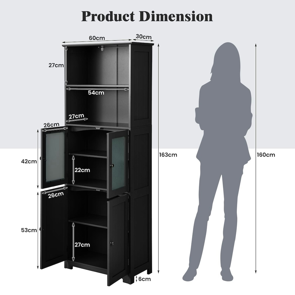 image 1 of COSTWAY Bathroom Storage Cabinet 2 Doors Display Organizer Black Black