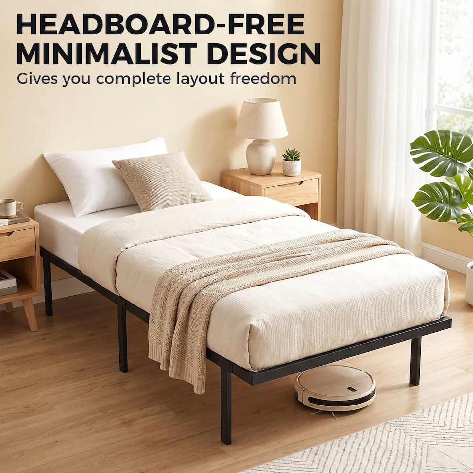 image 1 of HOMCOM 3ft Single Bed Frame with Underbed Storage, No Box Spring Needed