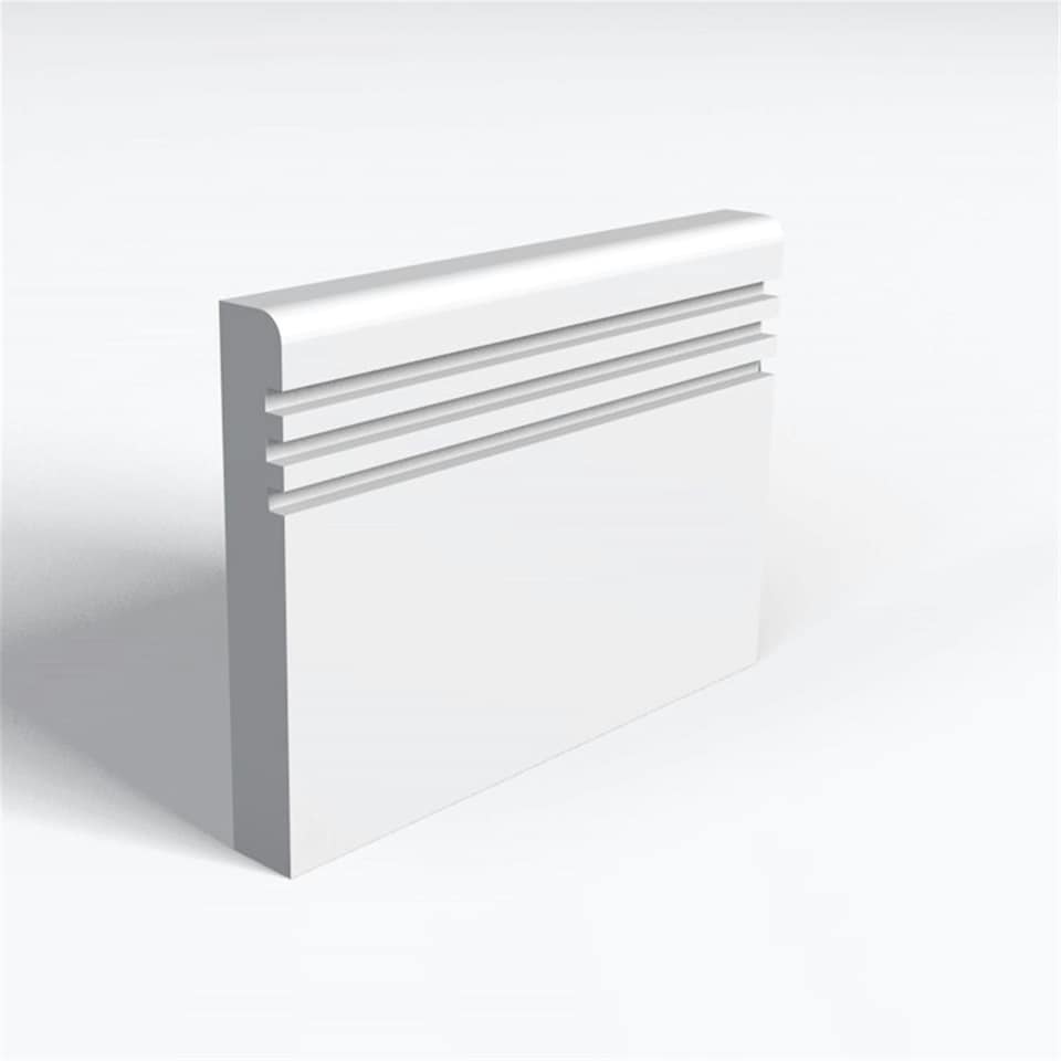Pack of 20 (Total 20 Units) - MDF Primed Pencil Round 3 Square Grooves Skirting Board & Rebate - 25mm (T) x 169mm (H) x 4200mm (L)
