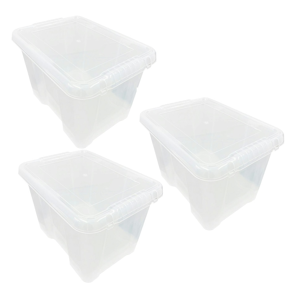 image 1 of 2 x Heavy Duty Multipurpose 24 Litre Home Office Clear Plastic Storage Containers With Lids Clear