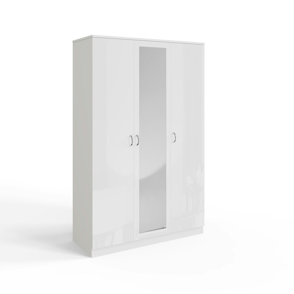 image 1 of FWStyle Chilton 3 Door Wardrobe With Mirror - White Gloss Front White