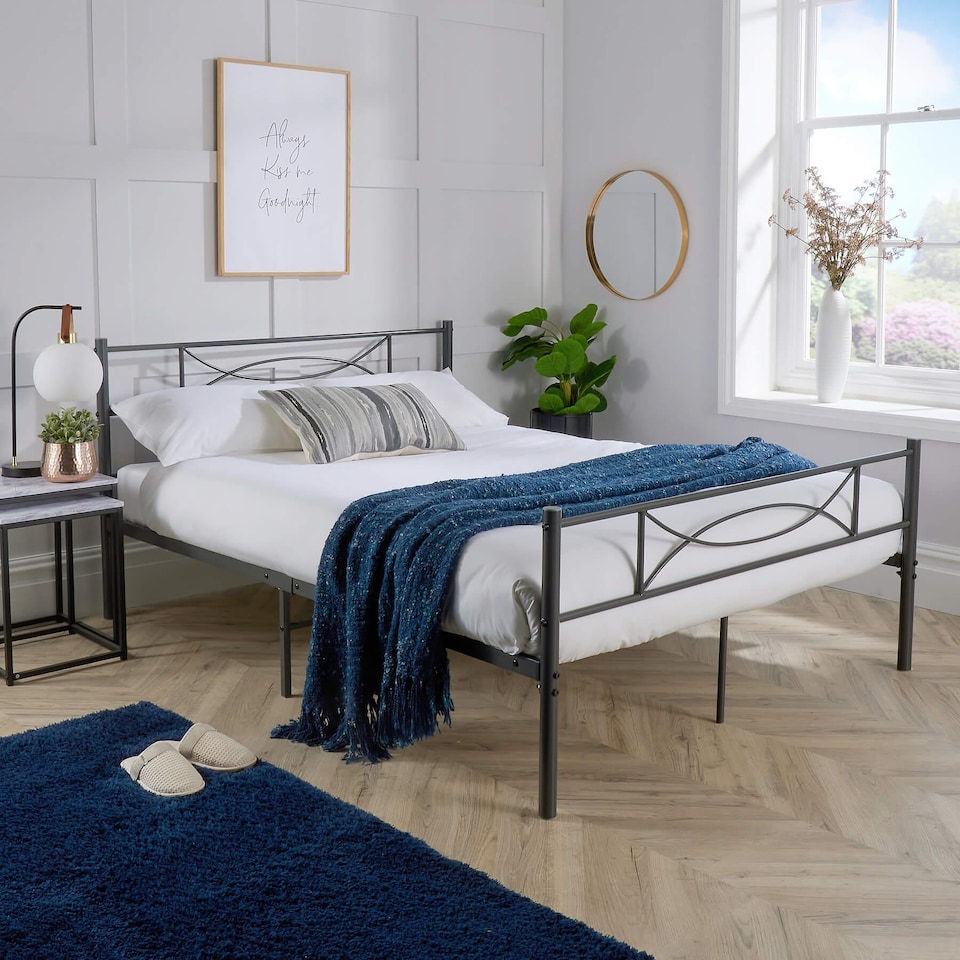 image 1 of Matt Dark Grey Metal Frame 4ft Small Double Bedframe Powder Coated
