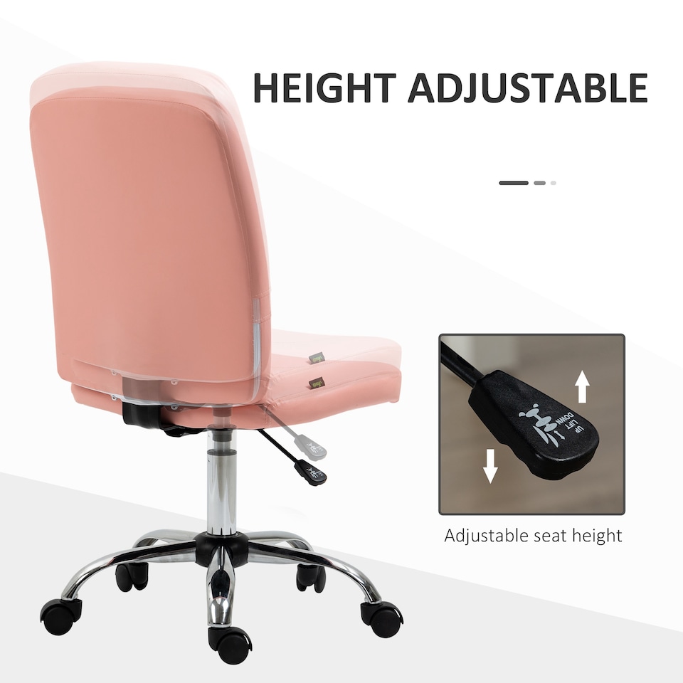 image 1 of Vinsetto Armless Office Chair, Faux Leather Desk Chair with Adjustable Height, Button Tufted, Pink