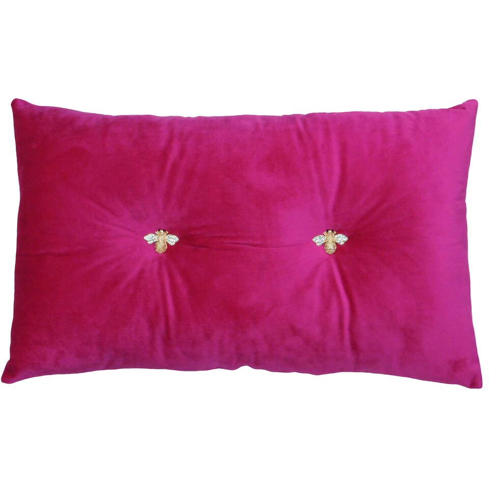 Paoletti Bee Velvet Cushion, Fuchsia, 30 x 50cm