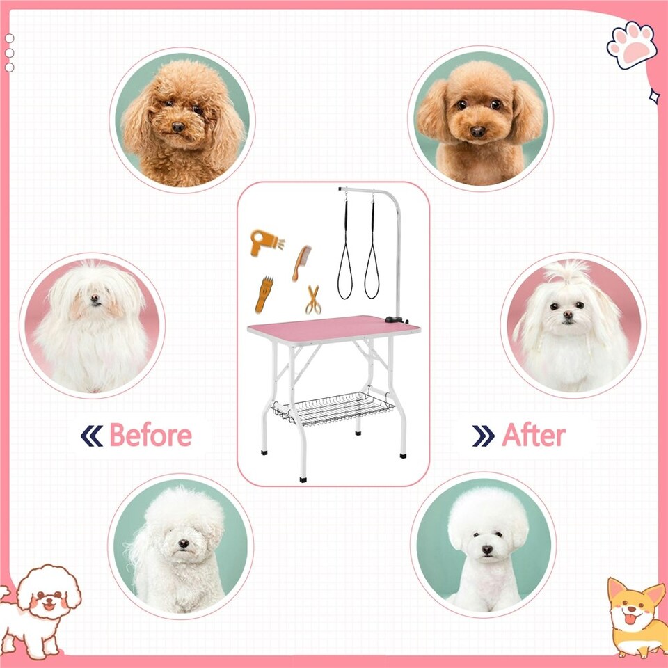 image 1 of Yaheetech 91 cm Wide Dog Grooming Table with Basket Pink