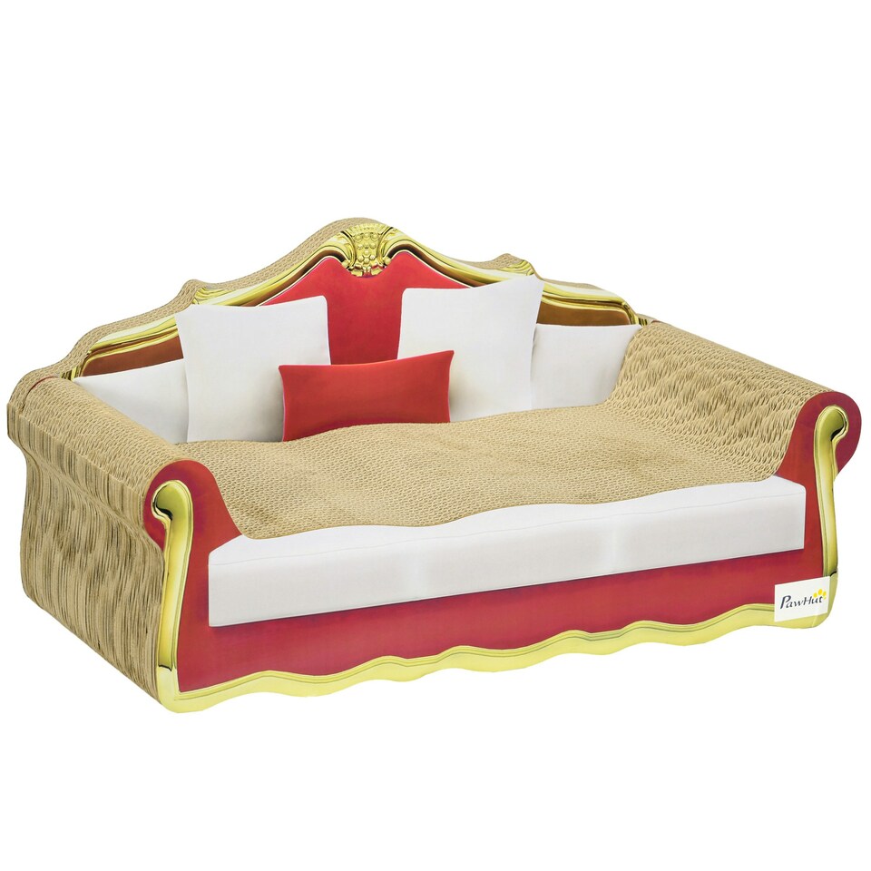 image 1 of PawHut Cat Scratcher Lounge Sofa Cardboard with Catnip, 58 x 29.5 x 29cm