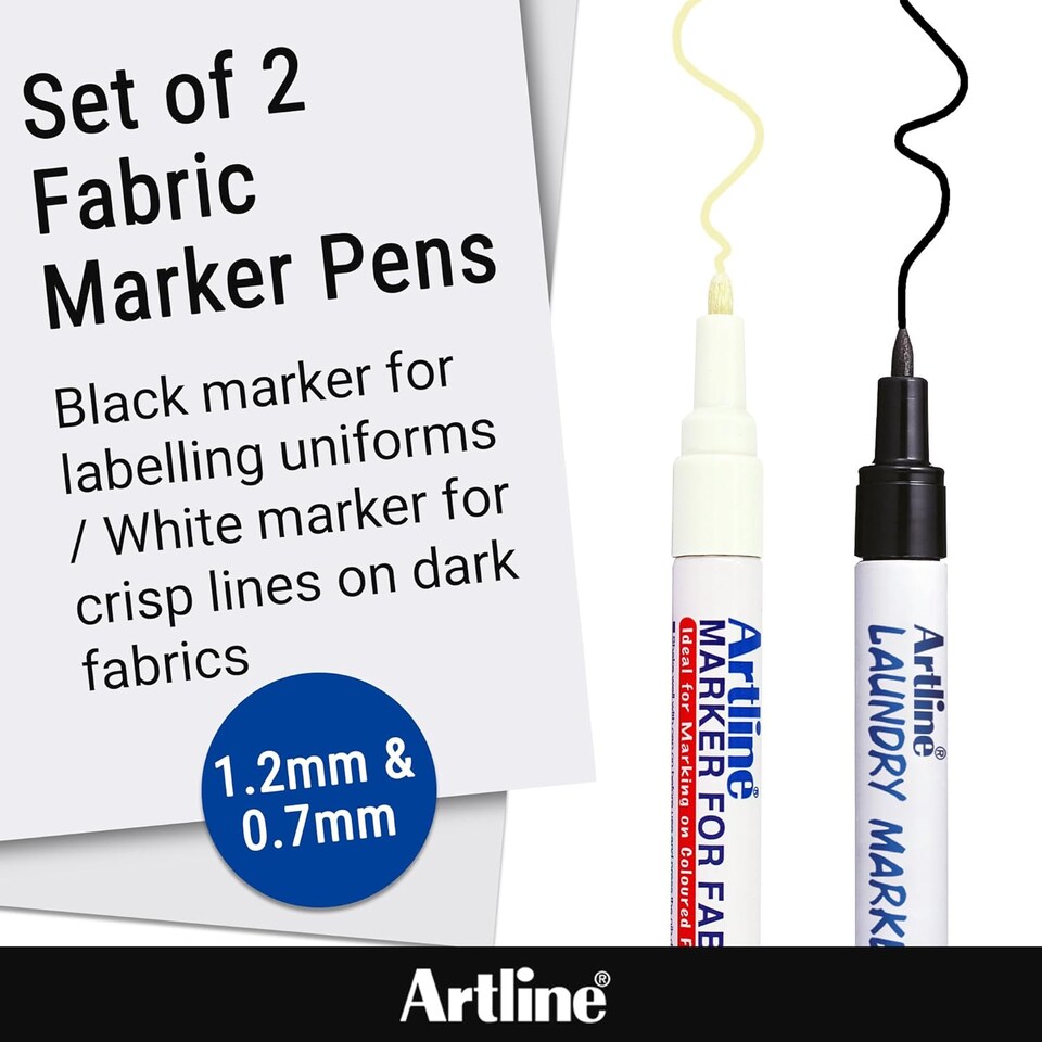 image 1 of Artline Fabric Pens for Clothes Black & White 2 Pack