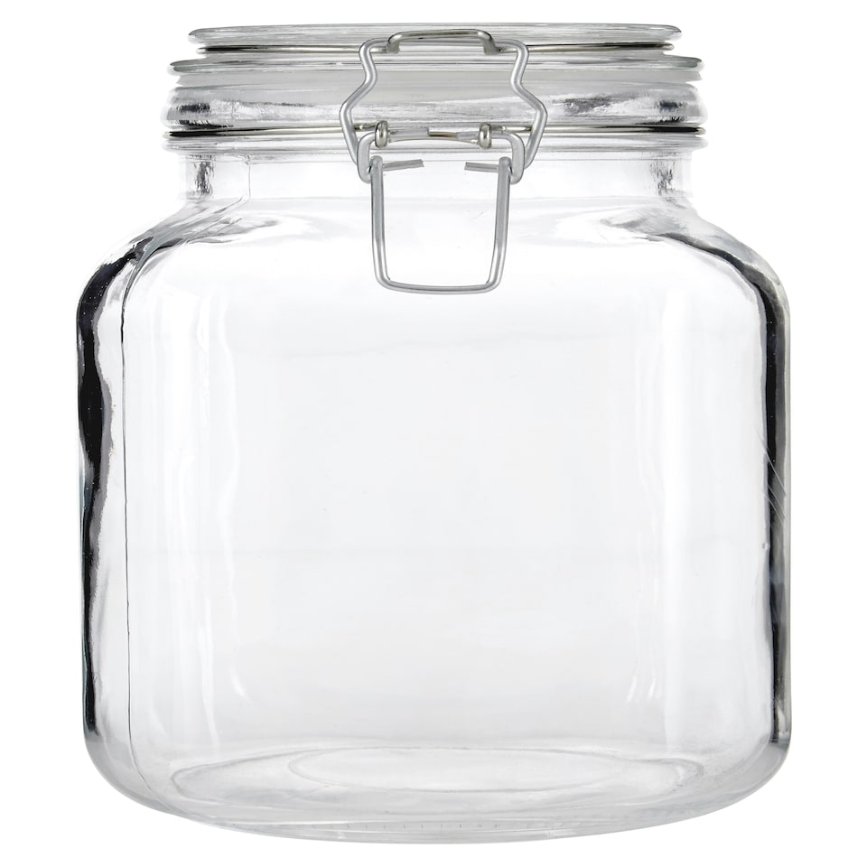image 1 of Interiors by Premier Glass Storage Jar – 2000ml, Clear Glass with Airtight Clip-Top Lid, Perfect for Storing Tea, Coffee, Sugar