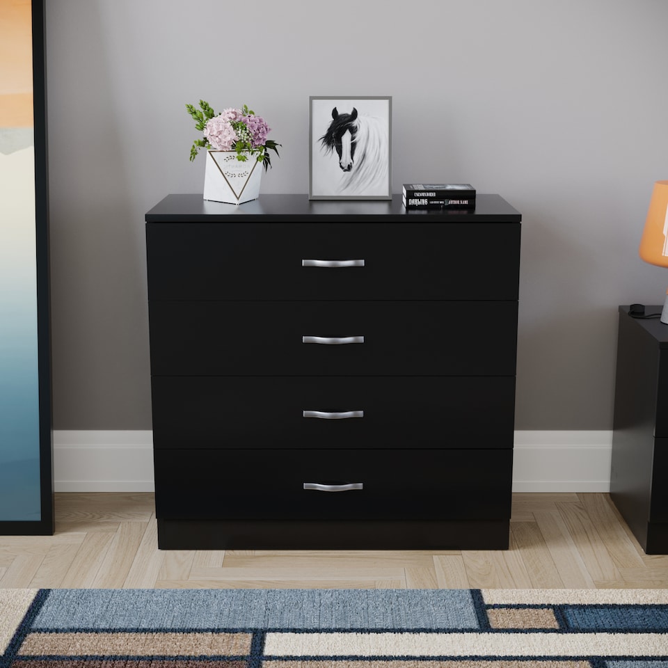 image 1 of Vida Designs Riano 4 Drawer Chest of Drawers Bedroom Storage, Black