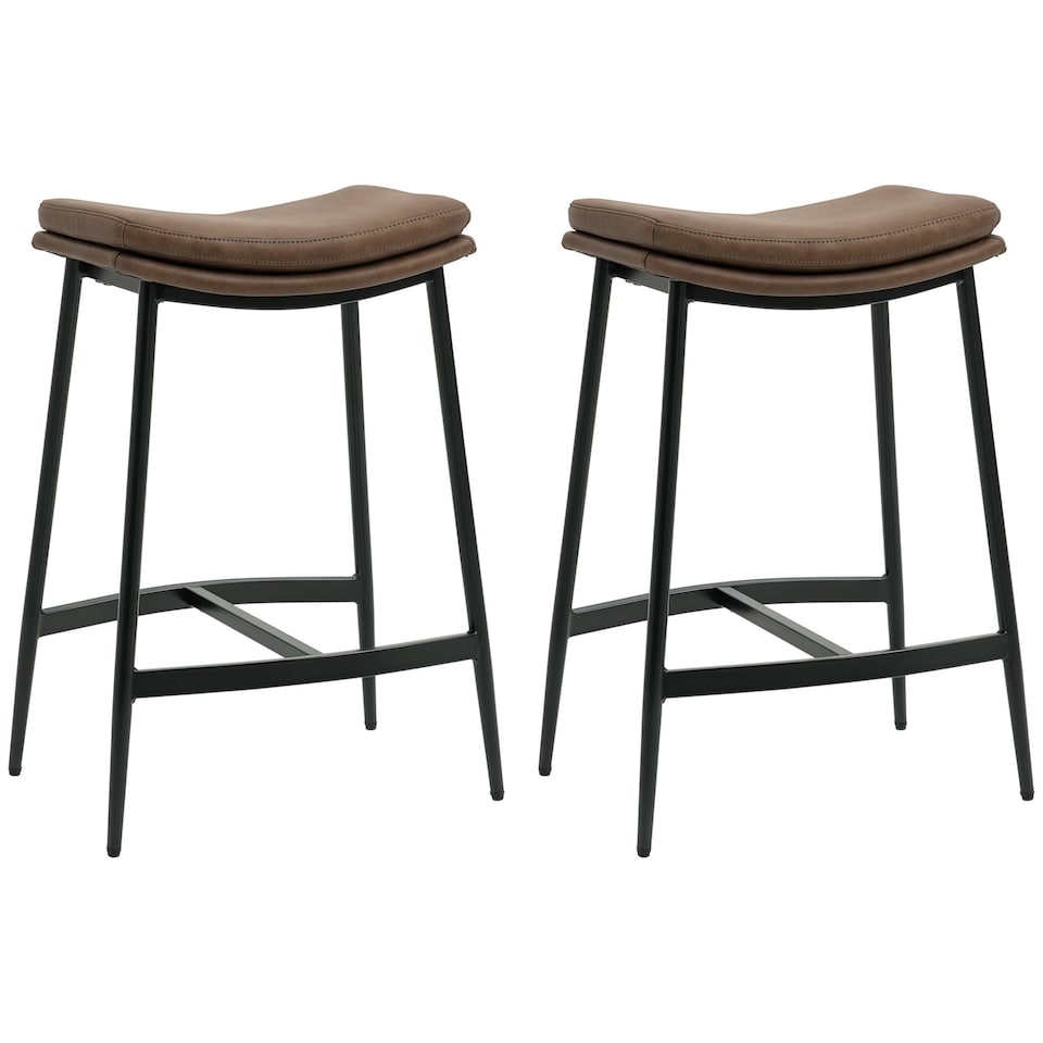 image 1 of HOMCOM Breakfast Bar Stools Set of 2 Upholstered Barstools w/ Curved Seat Brown