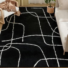 HOMCOM High Pile Modern Shaggy Rug, Soft Floor Carpet 120 x 170 cm, Black Black