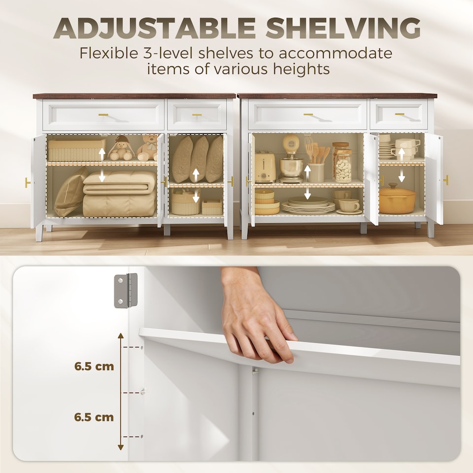 image 1 of HOMCOM Sideboard with Drawers and Adjustable Shelves, White