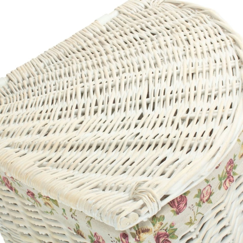 image 1 of Small Corner White Wash Laundry Basket with a Garden Rose Lining Multi | Garden Rose