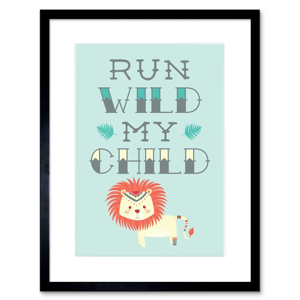 image 1 of Kids Run Wild My Child Pastel Lion 9x7" Black Framed Wall Art Print