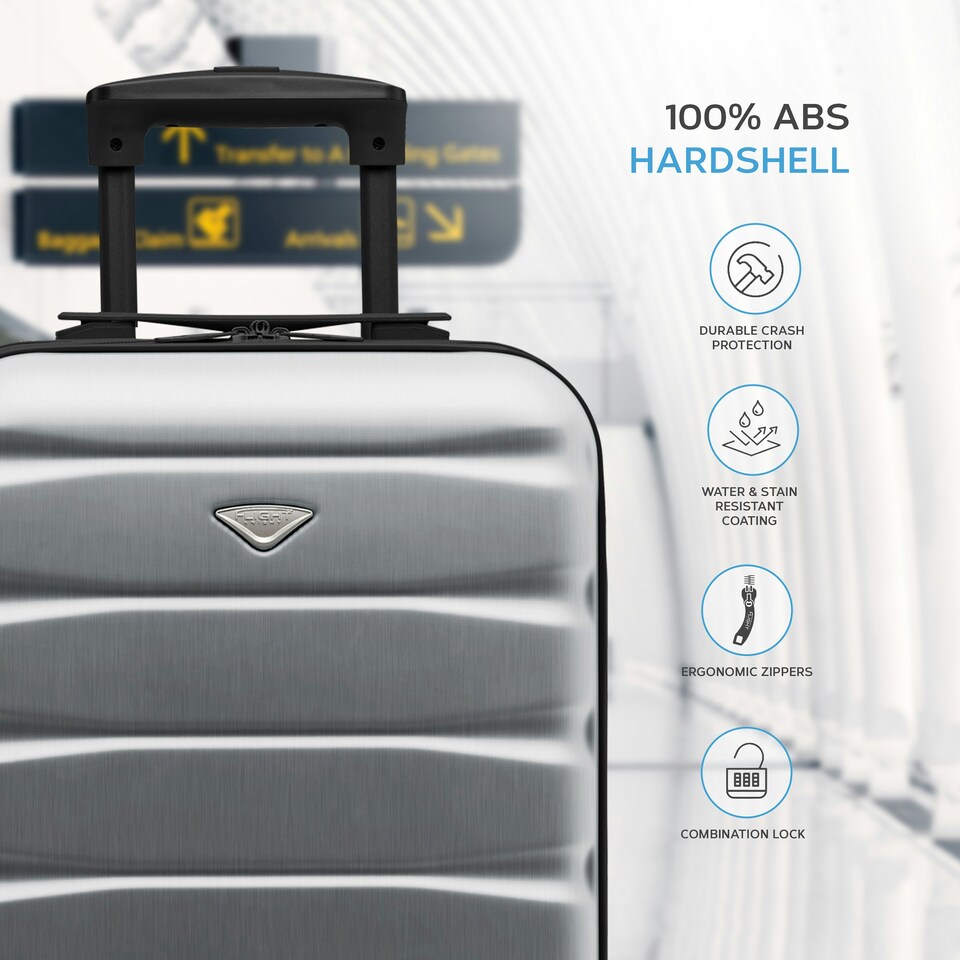image 1 of 55x35x20cm Carry On Cabin Hard Shell Suitcase - 100+ Airlines Approved Including EasyJet (Paid), British Airways, Ryanair (Priority), TUI Chrome | Aluminium | Cabin Bag
