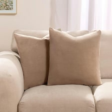 OHS 2 x Soft Plain Matte Velvet Cushion Covers, 45x45cm - Natural | Yellow | Natural | 45x45cm | 2