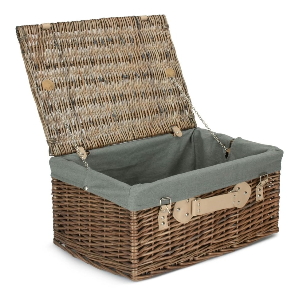image 1 of 51cm Antique Wash Picnic Basket with Lining Black | Black | One Size
