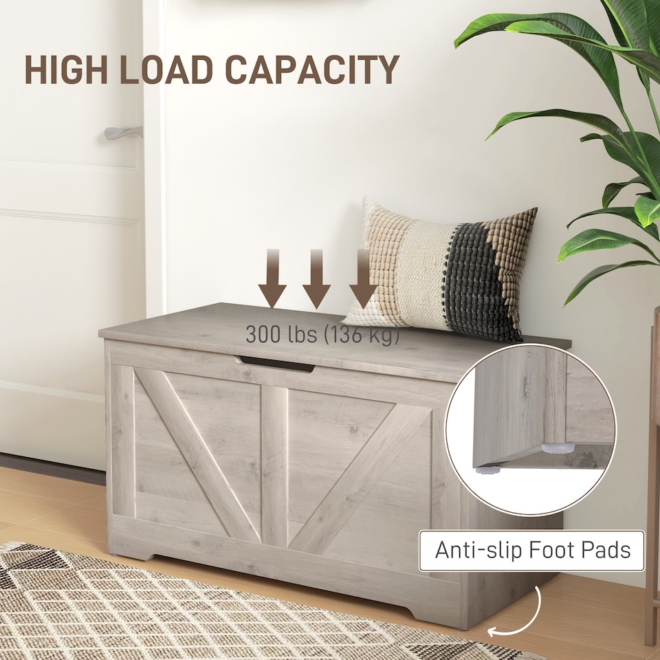 image 1 of HOMCOM 100L Storage Chest, Storage Trunk with 2 Safety Hinges and U-shaped Cut-out Pull, Organiser Box for Living Room, Entryway, 80 x 40 x 45 cm, Grey Wood-Effect