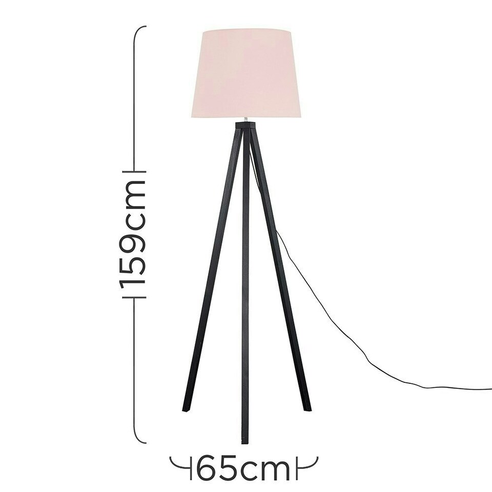 image 1 of ValueLights Modern Black Wood Tripod Design Floor Lamp With Pink Shade