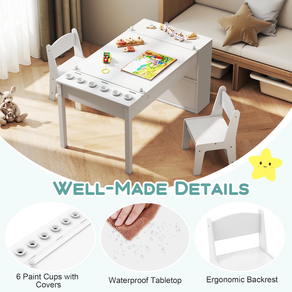 image 1 of COSTWAY 2-in-1 Kids Art Table and Easel Set White