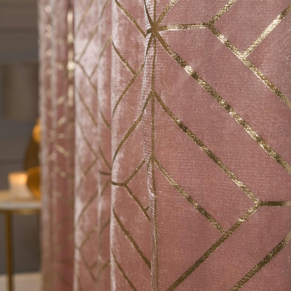 image 1 of OHS Metallic Geo Print Matte Velvet Blackout Eyelet Curtains, 46x72" - Blush Pink